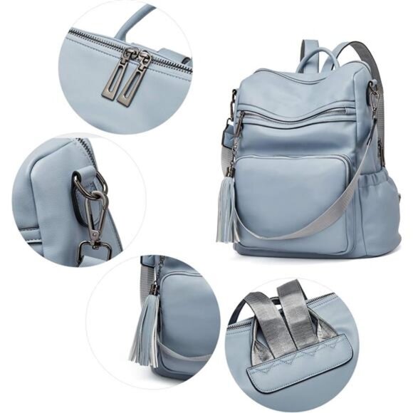 Vegan Leather Shoulder Bags with Tassel Blue - Picture 3 of 6